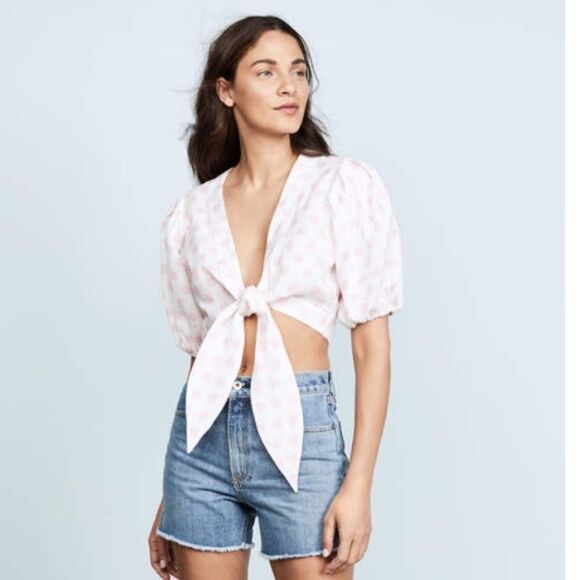 USA Lisa Marie Fernandez Women's White & Pink Wilfred Tie Front Crop Top… - Picture 5 of 16